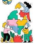 StudyMate cartoon learners building a colourful puzzle together